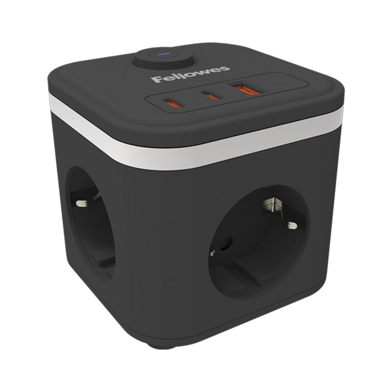 Cubo Multifunción Fellowes 3 Tomas + 1 USB + 2 USB-C Negro