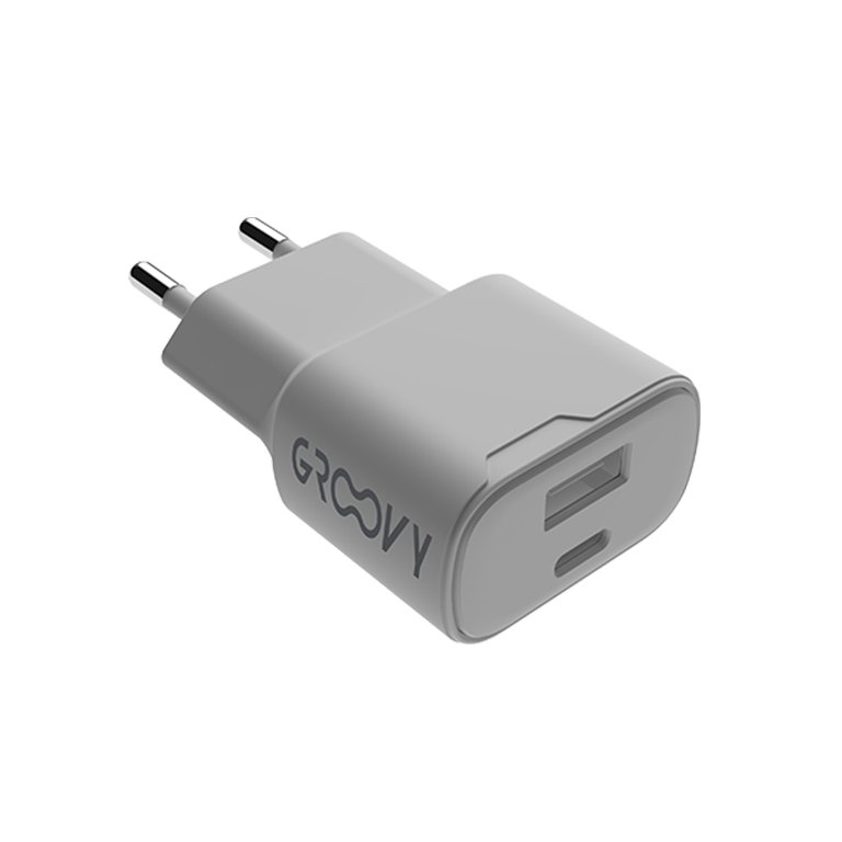 Cargador Groovy 1 USB + 1 USB-C de Carga Rápida
