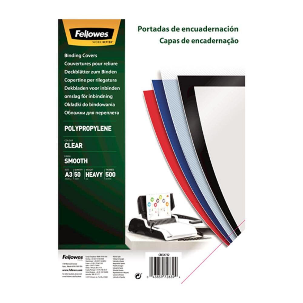 Cubierta Encuadernar Fellowes A3 Plástico Transparente 500 Micras 50 ud.
