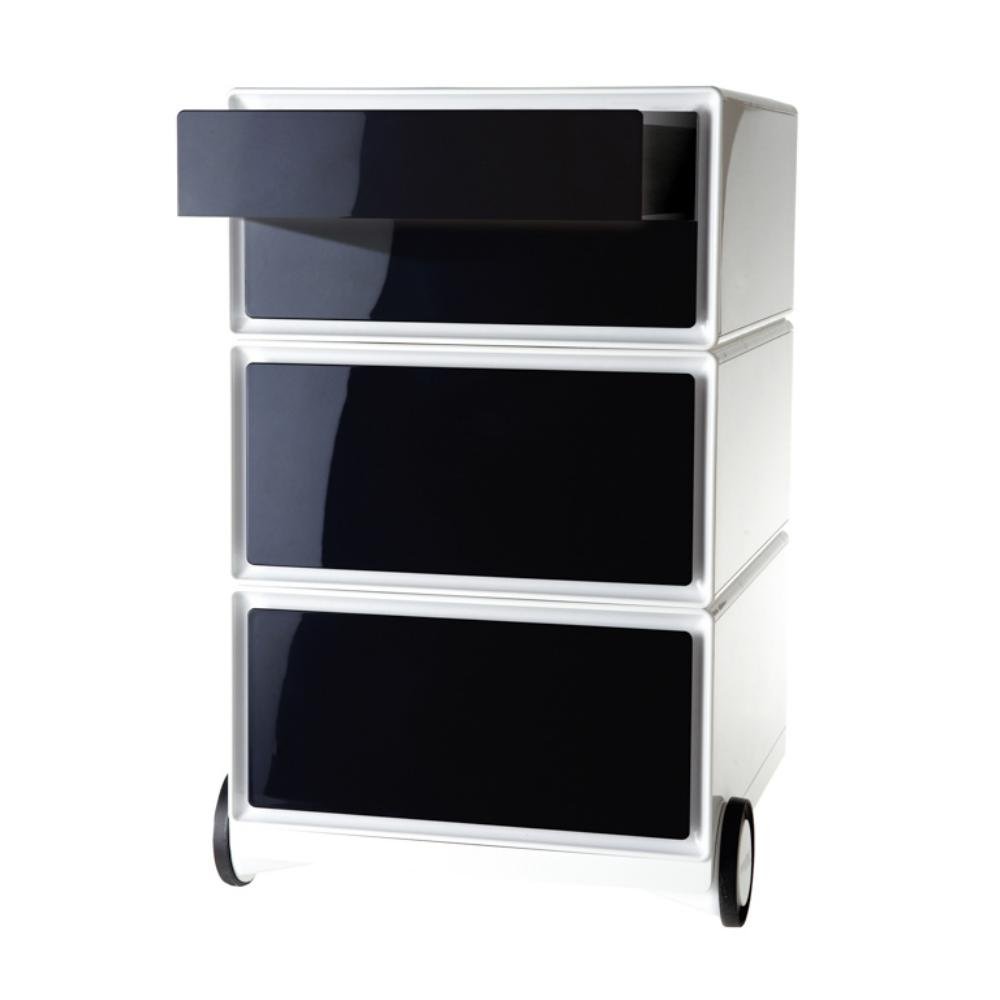 Cajonera Ruedas PaperFlow Easy Box 4 Cajones Horizontales Blanco y Negro