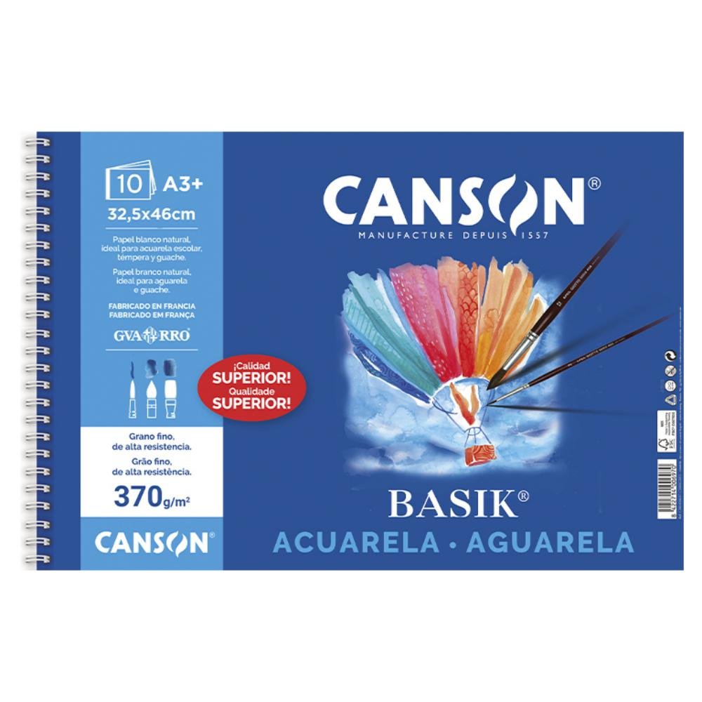 Bloc Acuarela Canson Guarro Basik A3+ Espiral 10 Hojas 370g