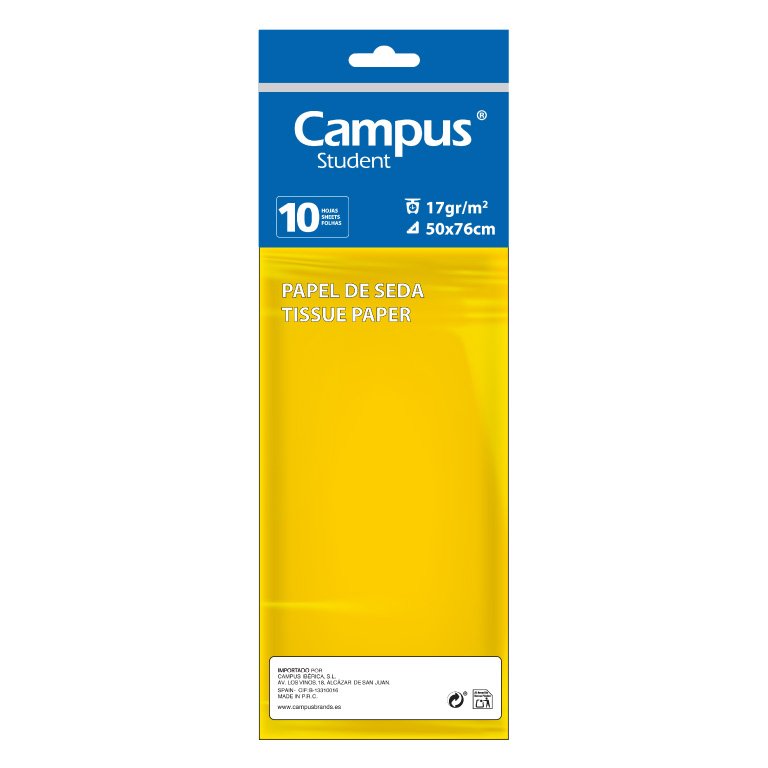 Papel Seda Campus College 50 x 76 cm Amarillo 10 Hojas