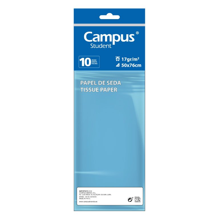 Papel Seda Campus College 50 x 76 cm Azul Celeste 10 Hojas