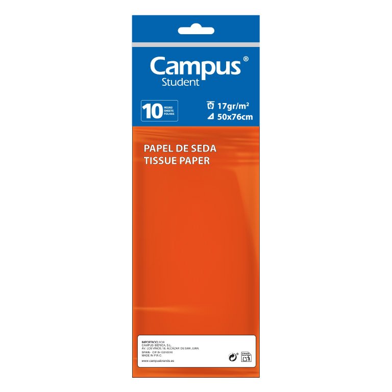 Papel Seda Campus College 50 x 76 cm Naranja 10 Hojas