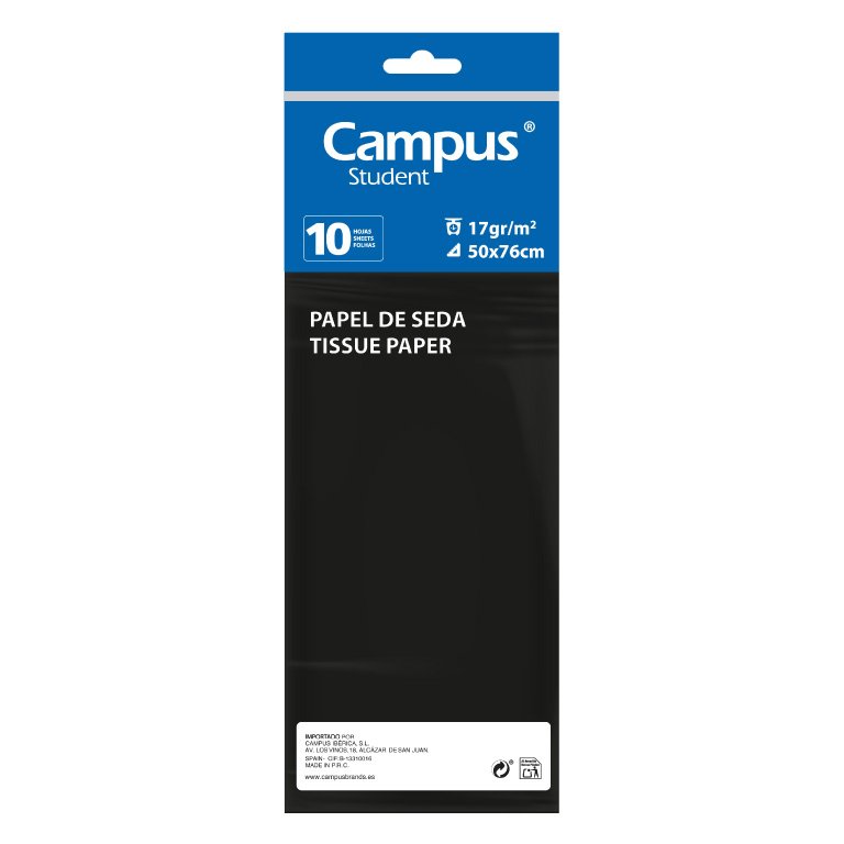 Papel Seda Campus College 50 x 76 cm Negro 10 Hojas