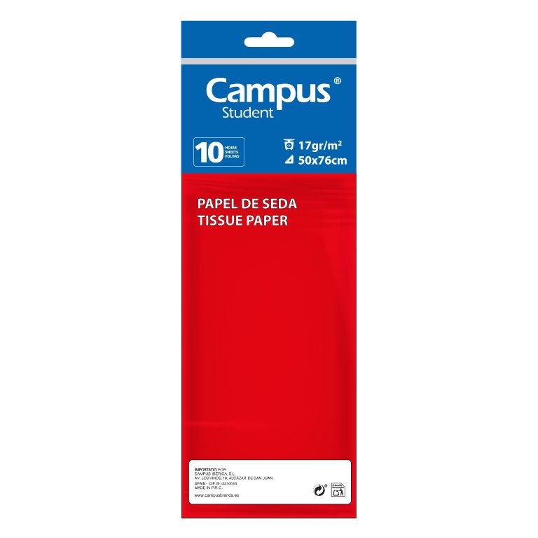Papel Seda Campus College 50 x 76 cm Rojo 10 Hojas