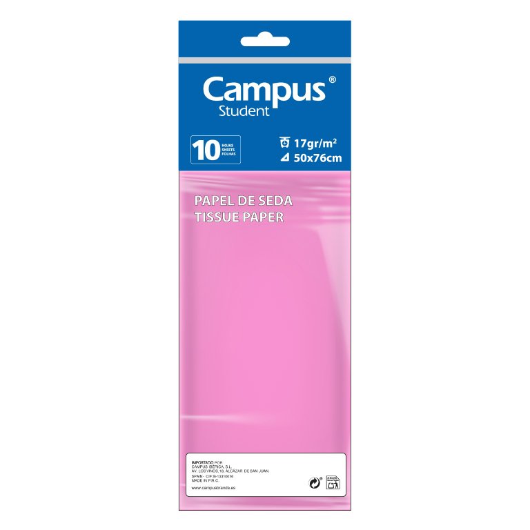 Papel Seda Campus College 50 x 76 cm Rosa Claro 10 Hojas