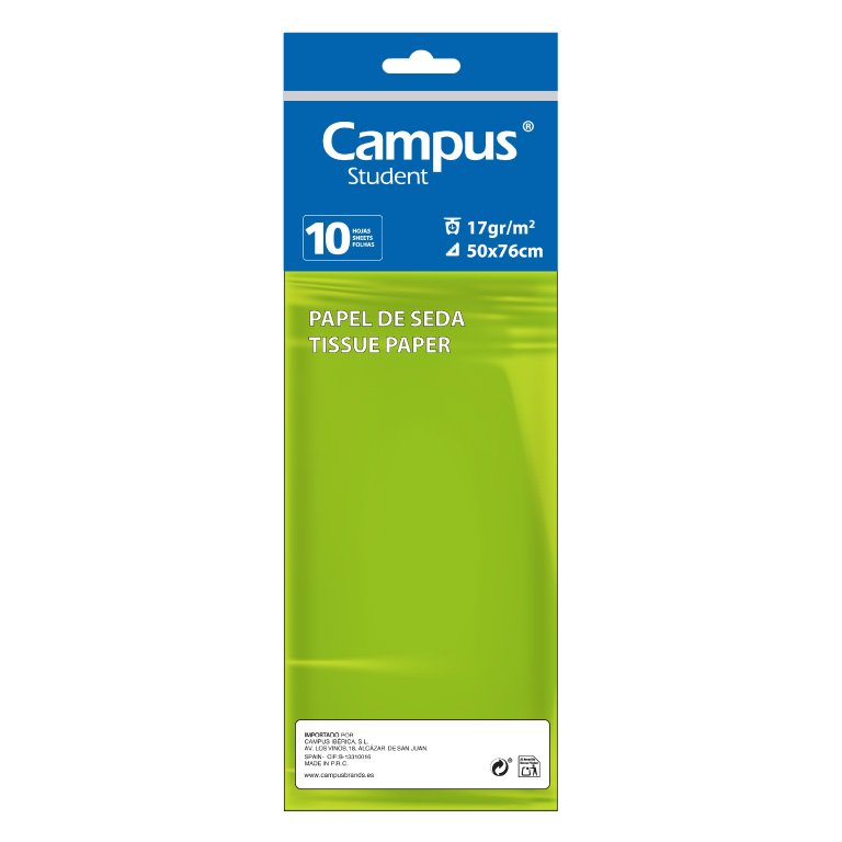 Papel Seda Campus College 50 x 76 cm Verde Claro 10 Hojas