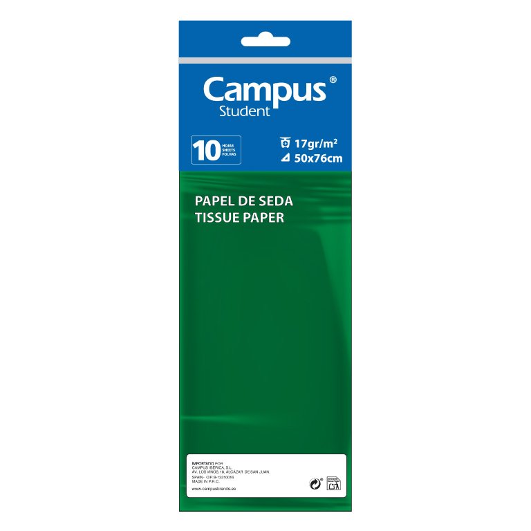Papel Seda Campus College 50 x 76 cm Verde Oscuro 10 Hojas