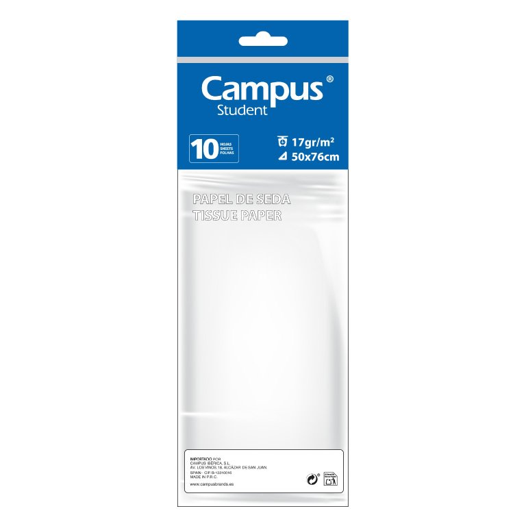 Papel Seda Campus College 50 x 76 cm Blanco 10 Hojas