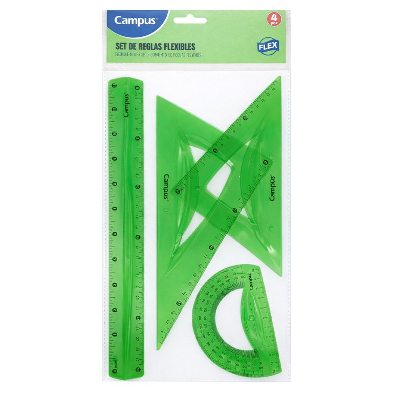 Set Reglas Campus Material Flexible 4 Piezas Verde