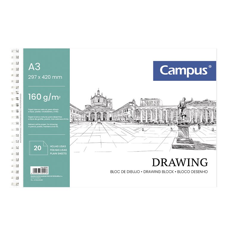 Bloc de Dibujo Campus Drawing A3 Espiral Microperforado 20 Hojas 160g Formato Liso