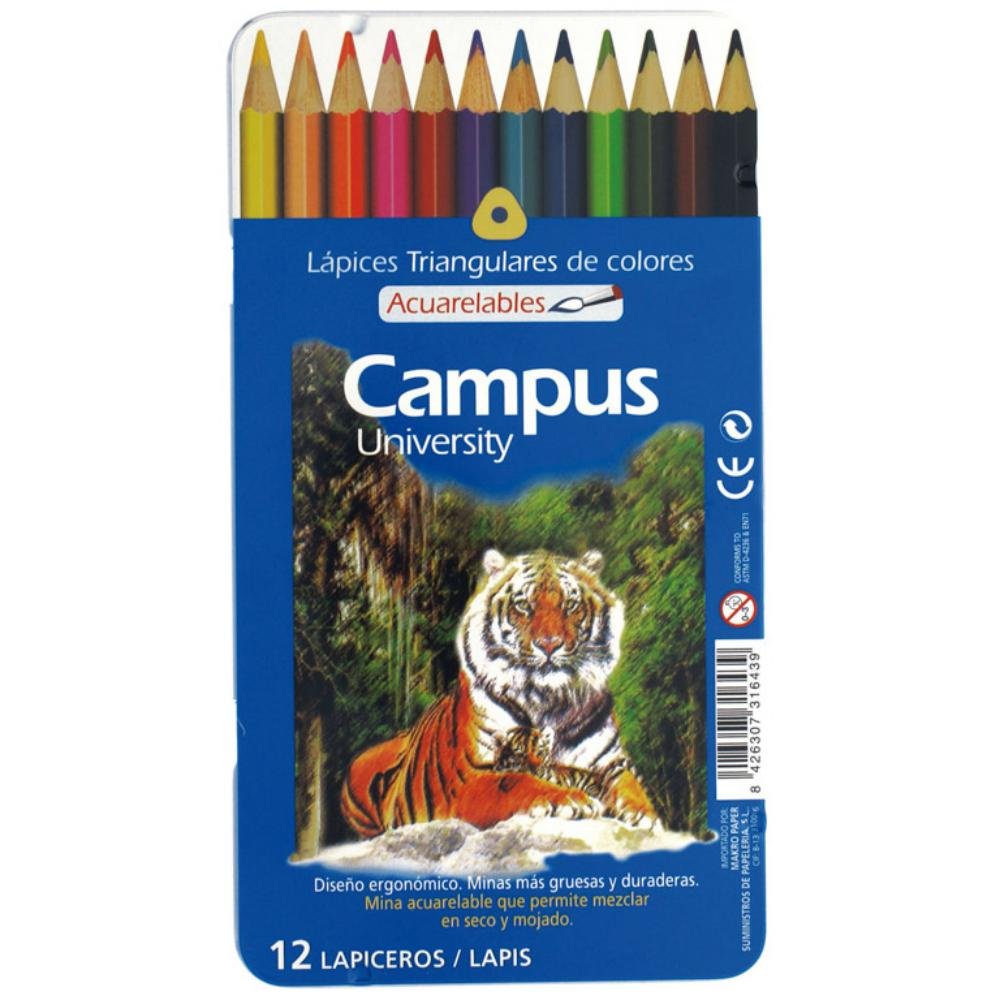 Lápices de Colores Campus University Acuarelables 12 Colores