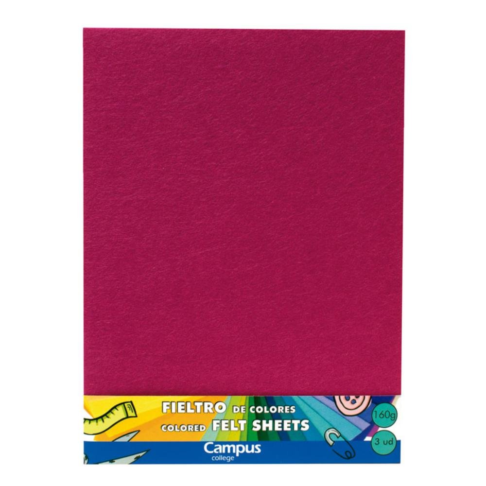 Fieltro Campus College Espesor 1mm 230 x 305 mm Rosa Oscuro 3 ud.