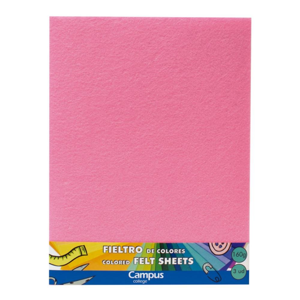 Fieltro Campus College Espesor 1mm 230 x 305 mm Rosa Claro 3 ud.