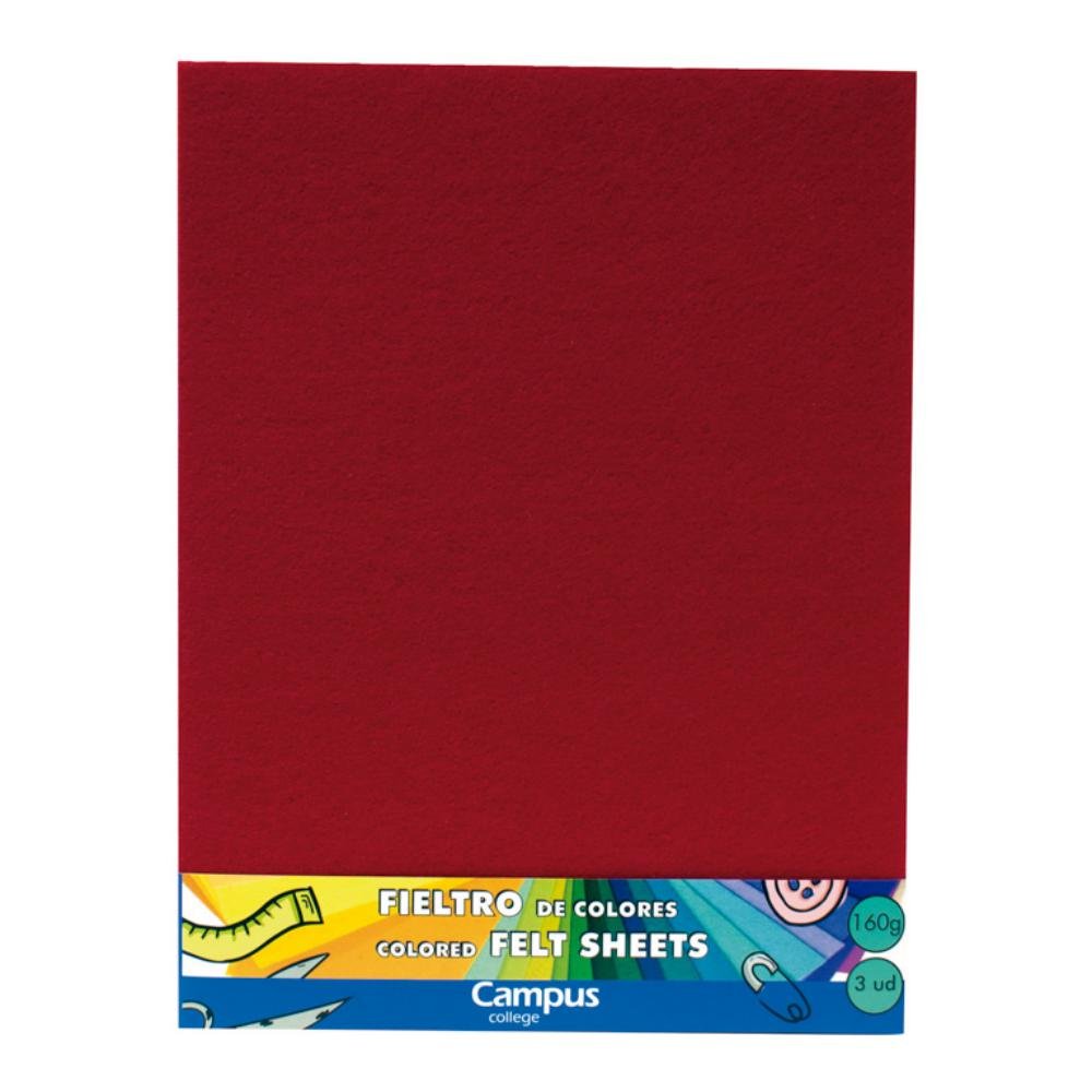 Fieltro Campus College Espesor 1mm 230 x 305 mm Rojo 3 ud.