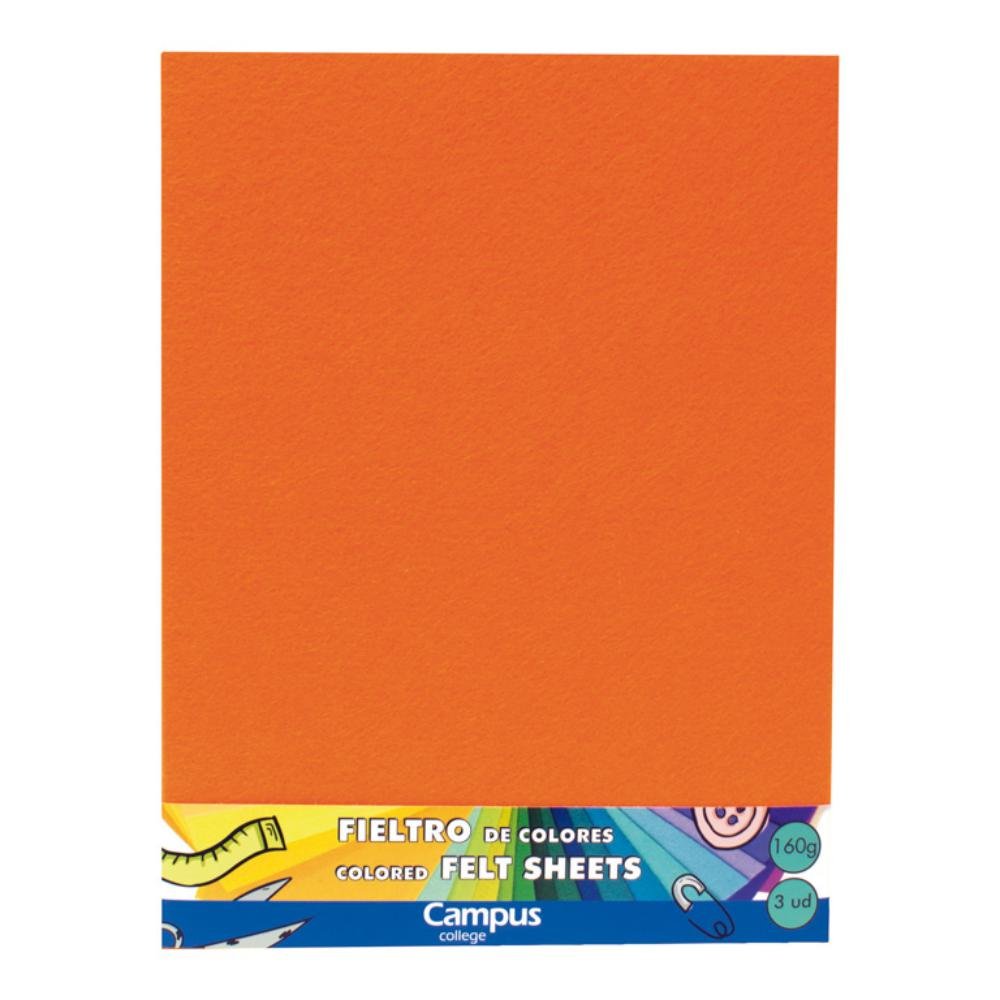 Fieltro Campus College Espesor 1mm 230 x 305 mm Naranja 3 ud.