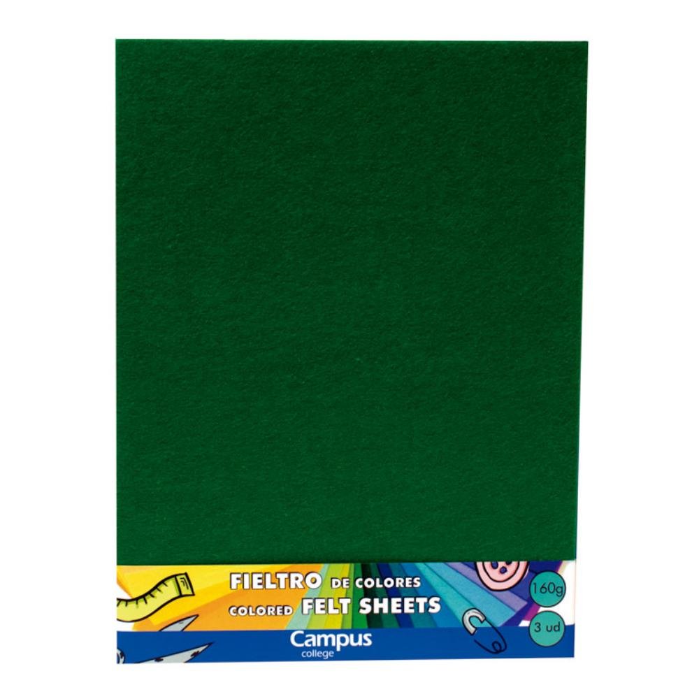 Fieltro Campus College Espesor 1mm 230 x 305 mm Verde 3 ud.