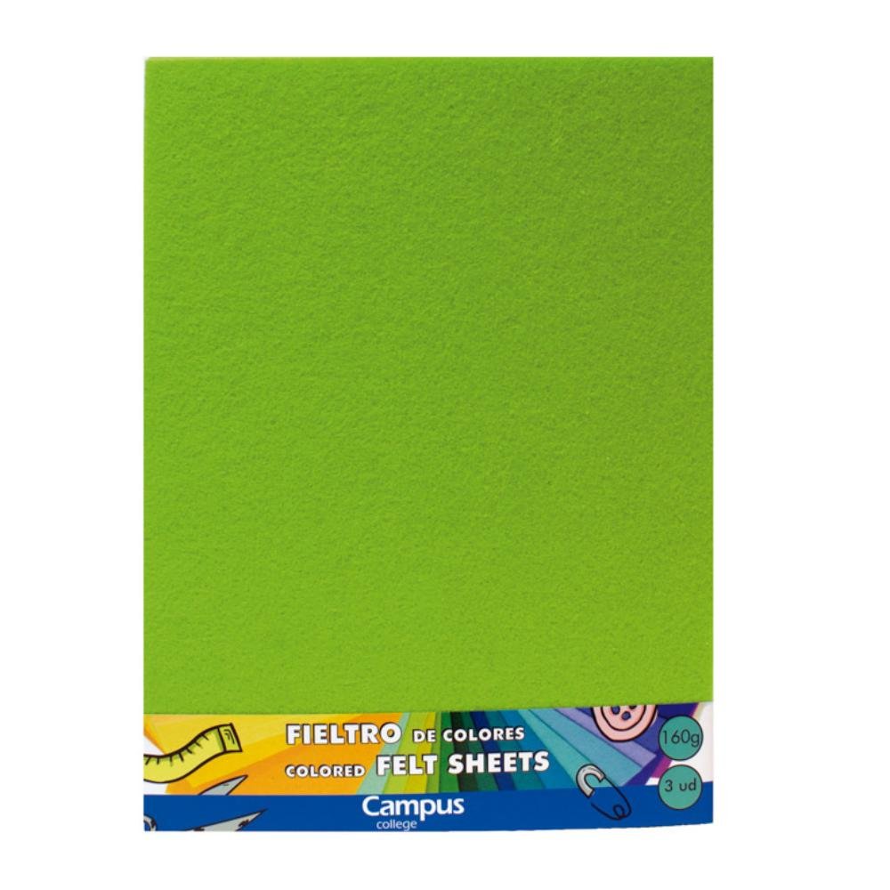Fieltro Campus College Espesor 1mm 230 x 305 mm Verde Claro 3 ud.