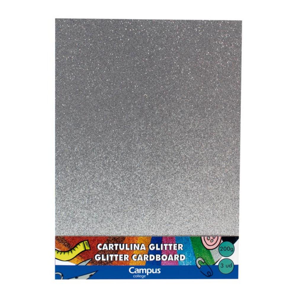 Cartulina Glitter Campus College A4 200g Plata 3 ud.