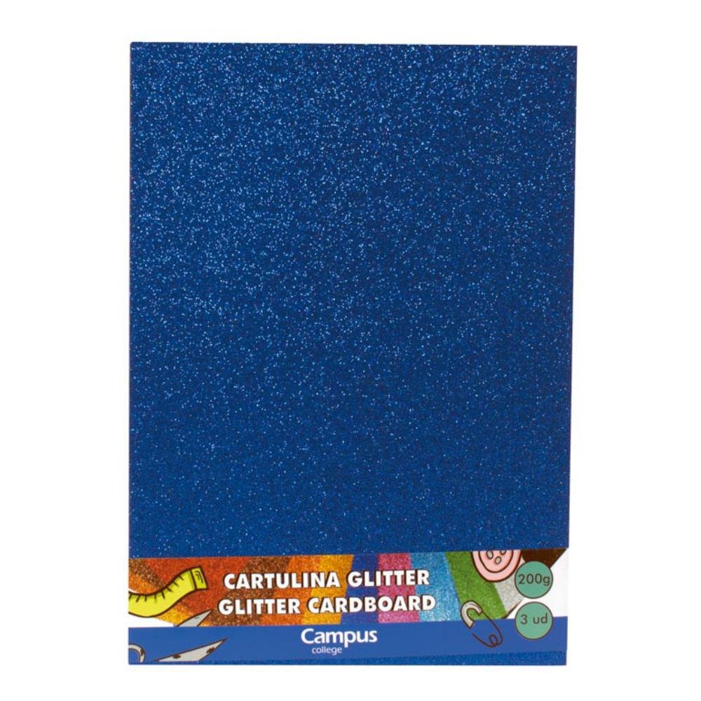 Cartulina Glitter Campus College A4 200g Azul 3 ud.