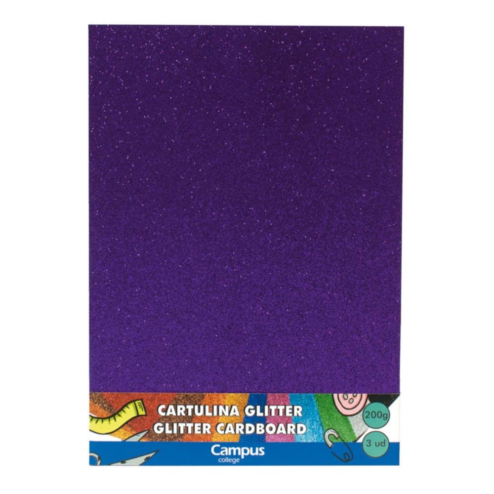 Cartulina Glitter Campus College A4 200g Violeta 3 ud.