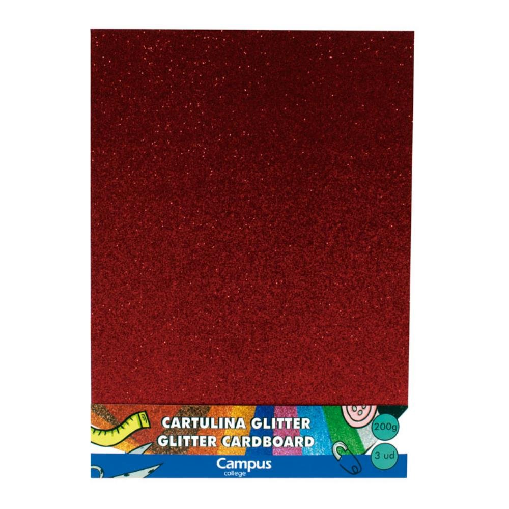 Cartulina Glitter Campus College A4 200g Rojo 3 ud.