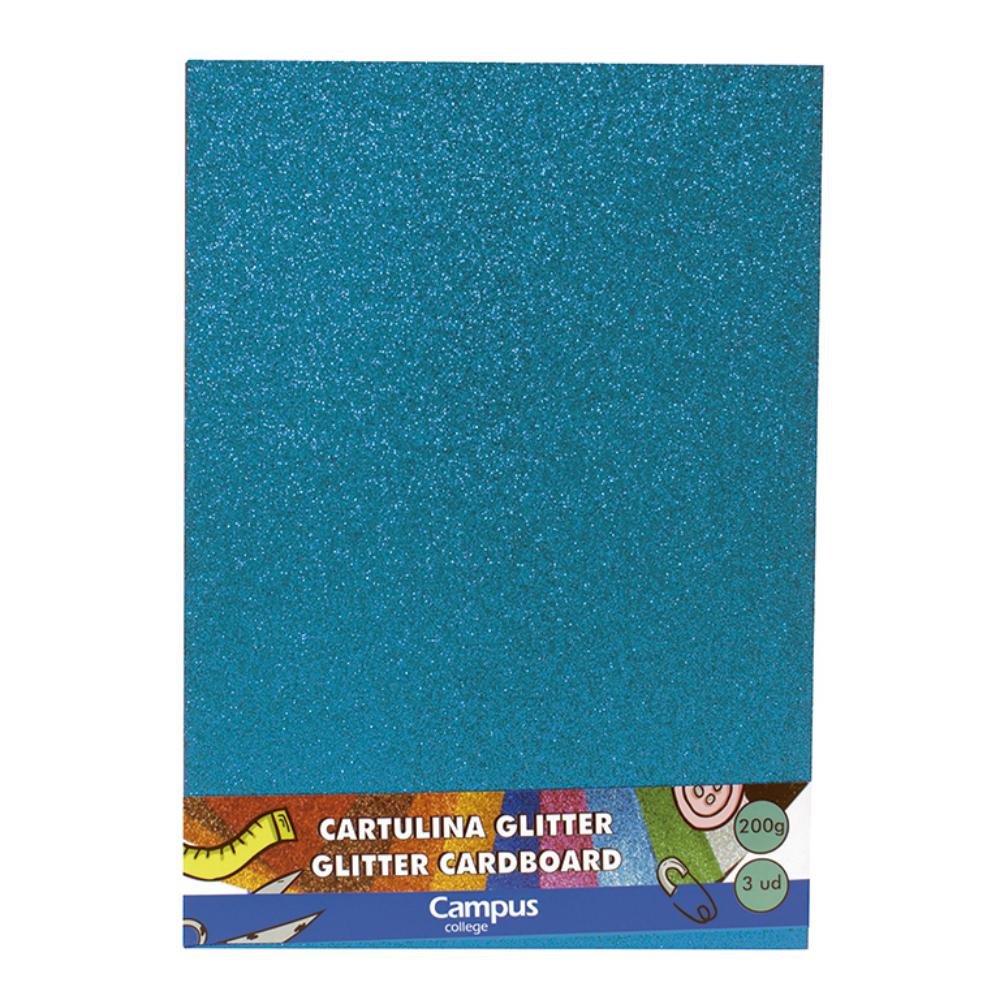 Cartulina Glitter Campus College A4 200g Azul Claro 3 ud.
