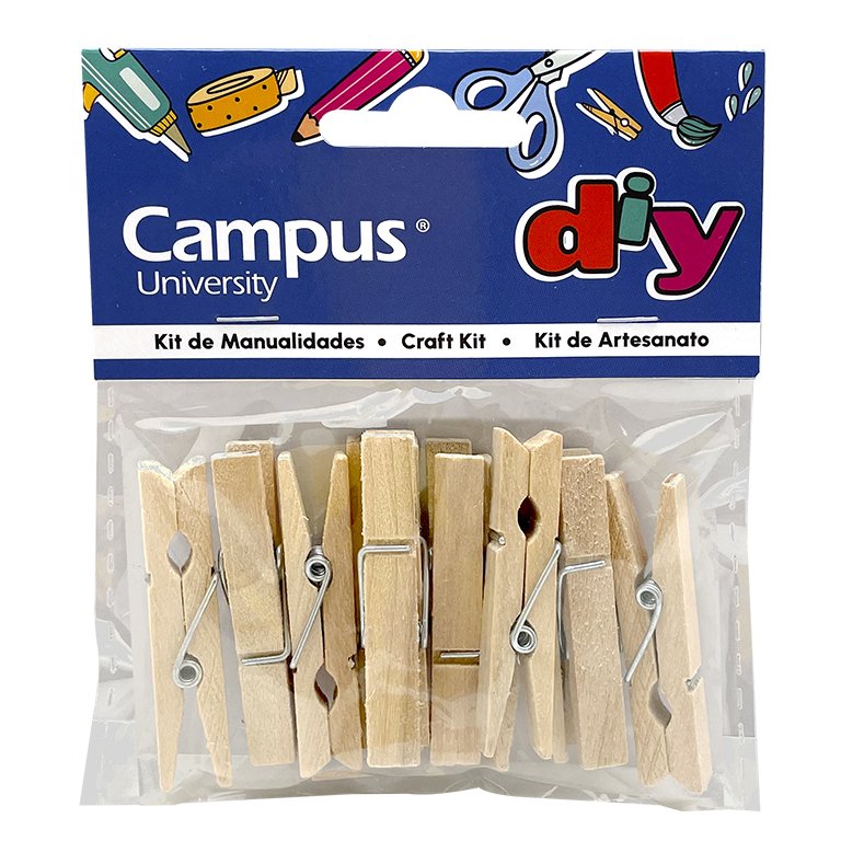 Set Manualidades Campus University Pinzas Grandes de Madera Matural