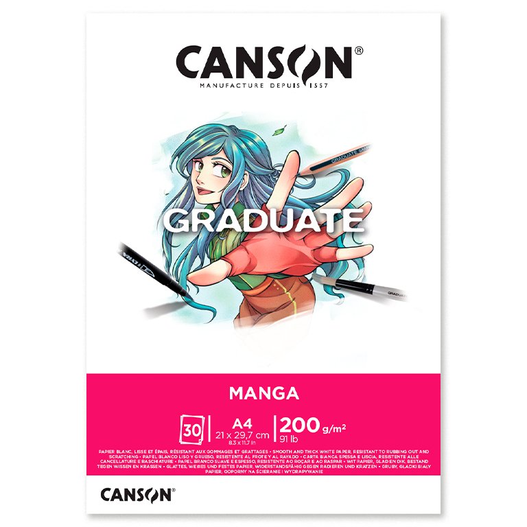 Bloc de Dibujo Canson Graduate Manga A4 Encolado Formato Liso