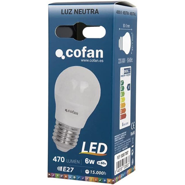Bombilla Led Cofan Clasic E27 6W 470 Lum Neutra