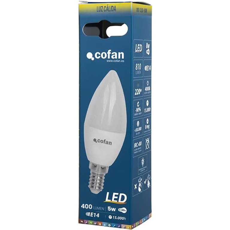 Bombilla Led Cofan Vela E14 5W 400 Lum Cálida