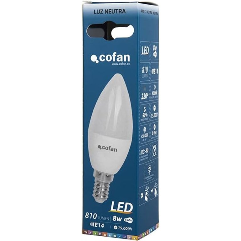 Bombilla Led Cofan Vela E14 8W 810 Lum Neutra
