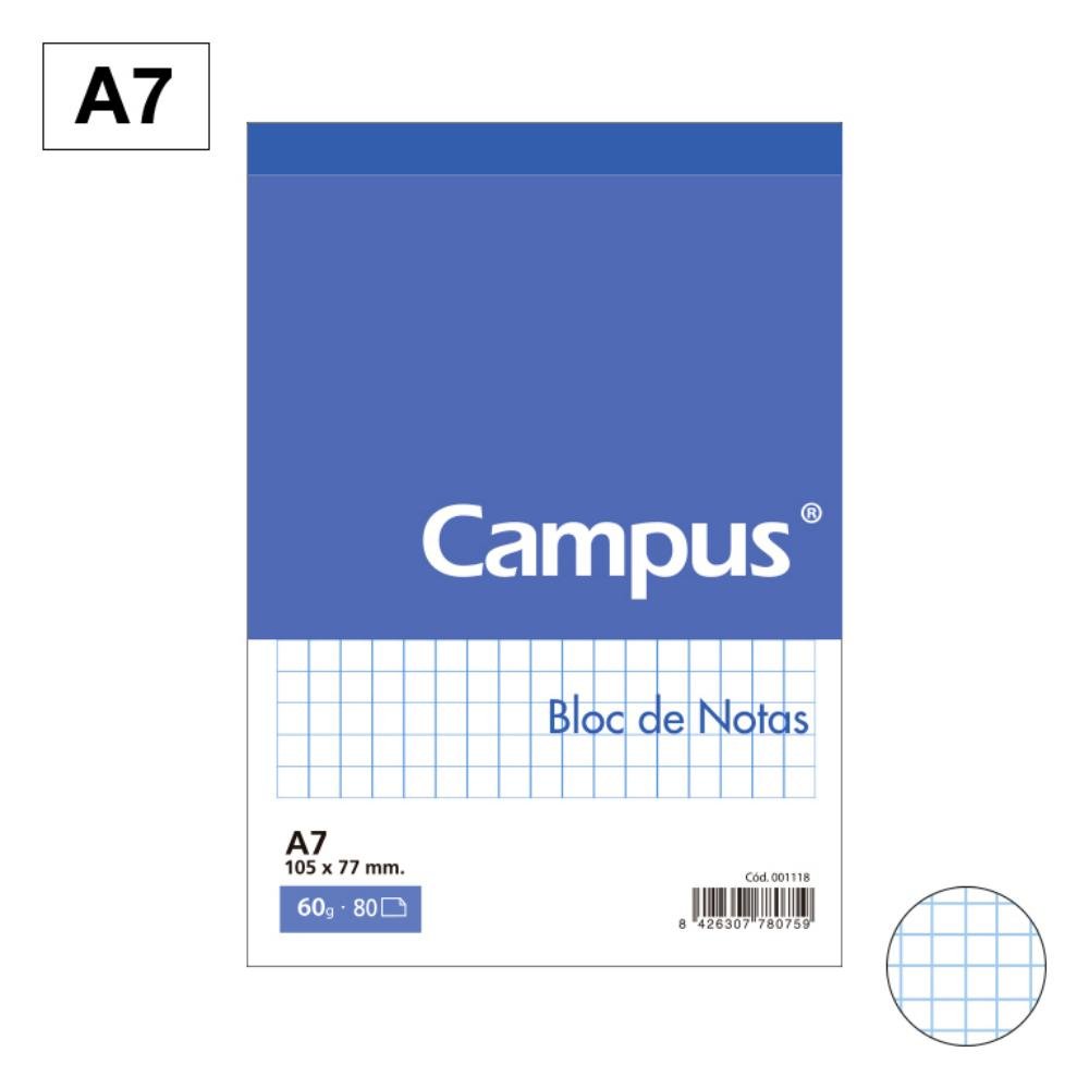 Bloc Notas Microperforado Campus A7 60g 80h Cuadrícula 4 mm