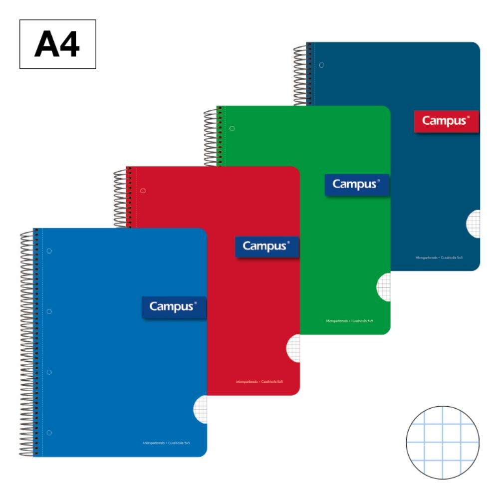 Bloc Espiral Campus A4 Tapa Dura Microperforado 160 Hojas 60g Cuadrícula 5 mm