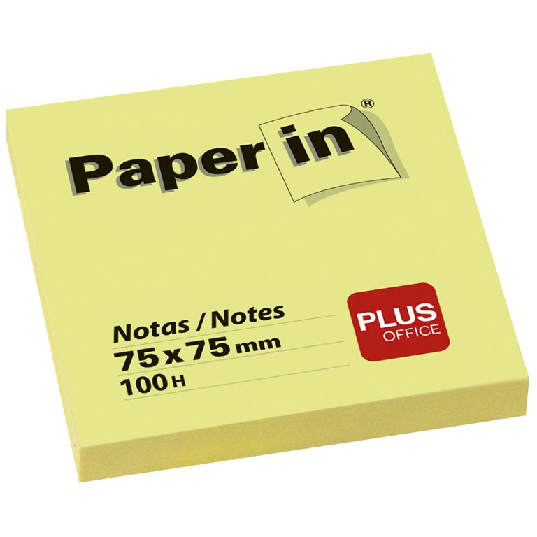 Bloc Notas Adhesivas Paper In Plus Office 75 x 75 mm Amarillas 100 Hojas