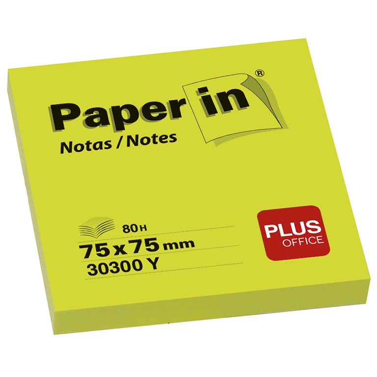 Bloc Notas Adhesivas Paper In Plus Office 75 x 75 mm Amarillo Flúor 80 Hojas
