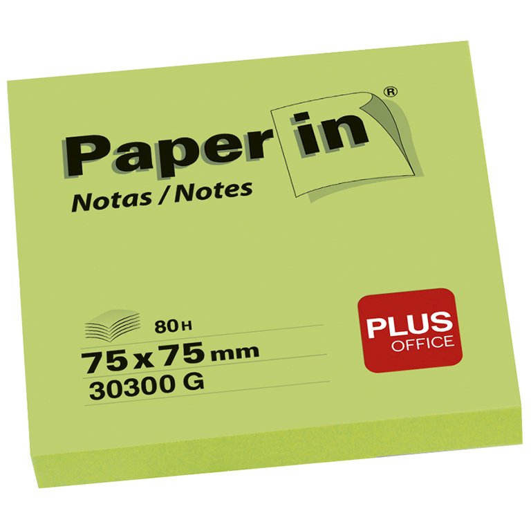 Bloc Notas Adhesivas Paper In Plus Office 75 x 75 mm Verde Flúor 80 Hojas