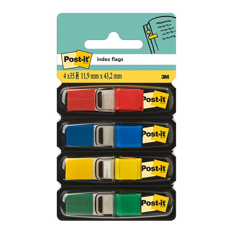 Banderitas Post-It 12 x 43 mm Dispensador 4 Colores 140 ud.
