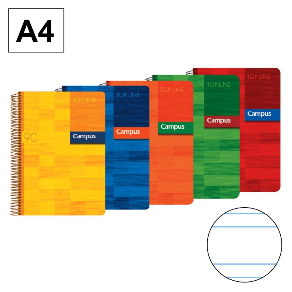 Bloc Espiral Campus A4 Tapa Plástico 80 Hojas 90g Doble Raya 2,5 mm