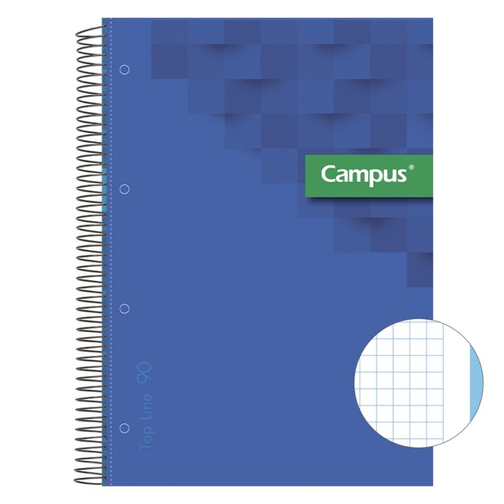 Bloc Espiral Campus A4 Tapa Extradura Microperforado 80 Hojas 90g Cuadrícula 5 mm Azul