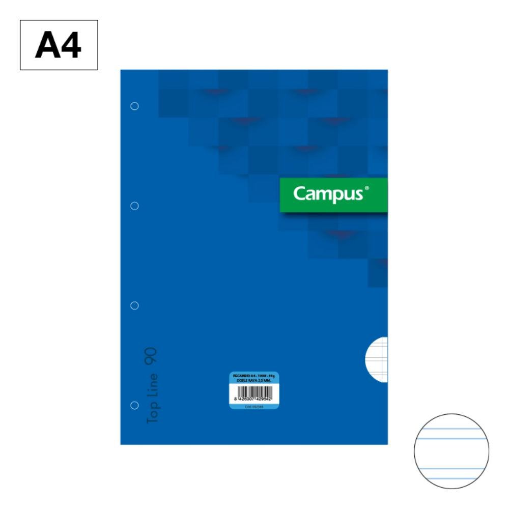 Recambio Campus A4 100 Hojas 90g Doble Línea 2,5 mm Azul