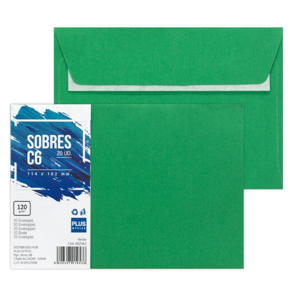 Sobre C6 Plus Office 114 x 162 mm 120g Verde 20 ud.