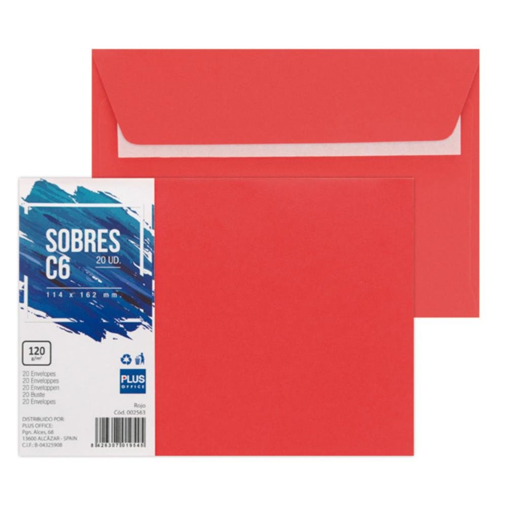 Sobre C6 Plus Office 114 x 162 mm 120g Rojo 20 ud.