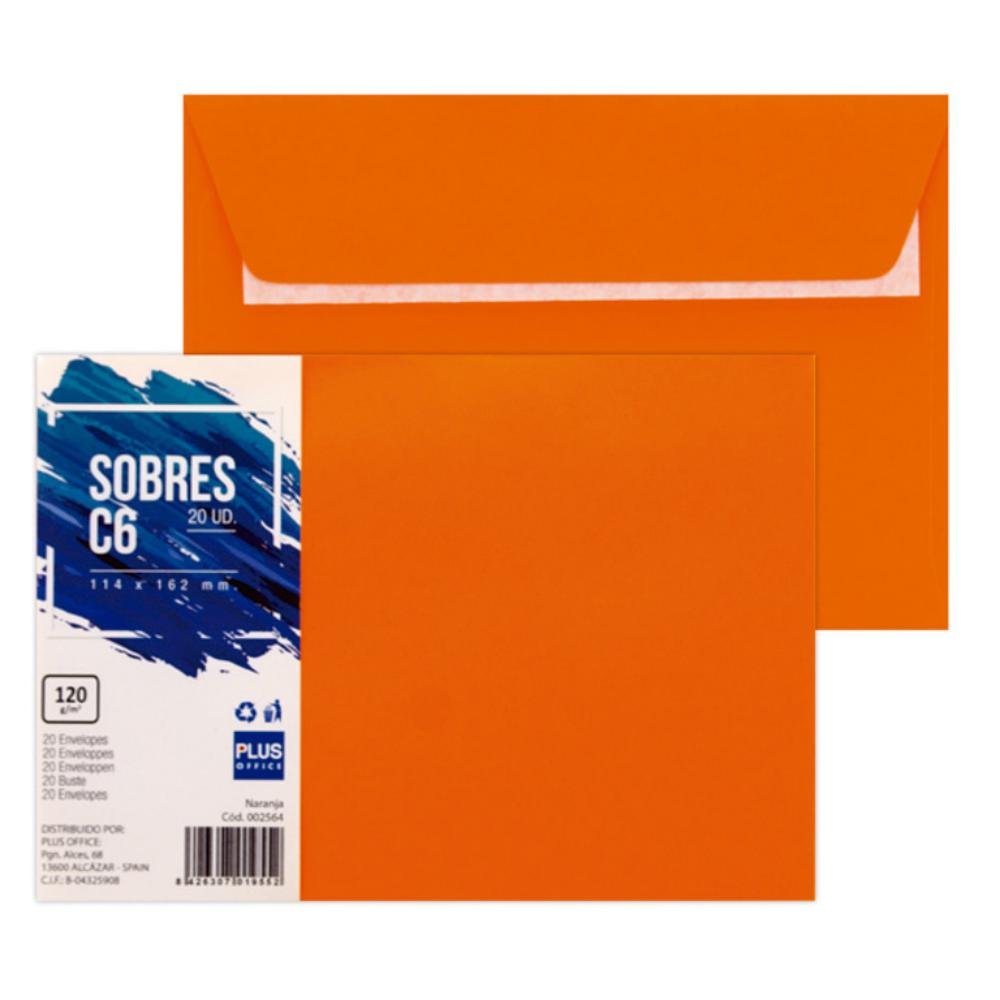 Sobre C6 Plus Office 114 x 162 mm 120g Naranja 20 ud.