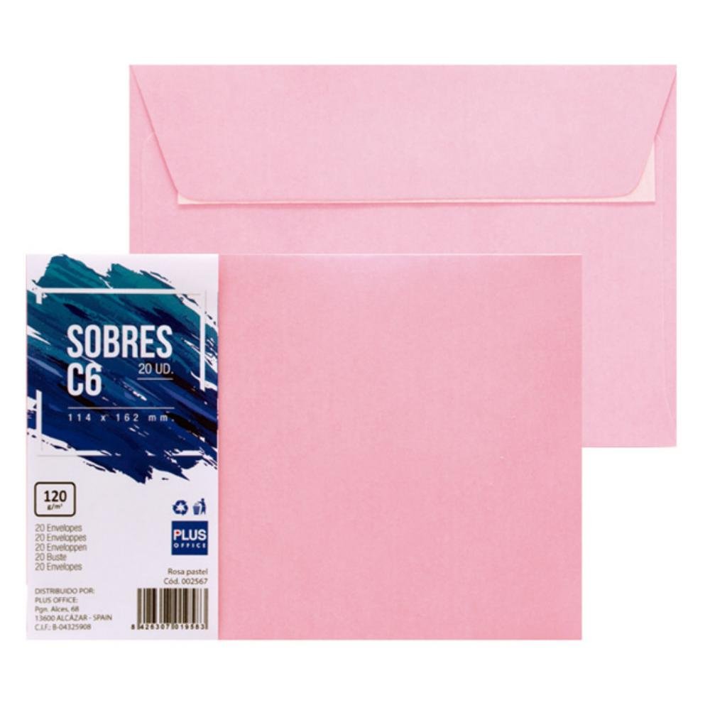 Sobre C6 Plus Office 114 x 162 mm 120g Rosa Pastel 20 ud.