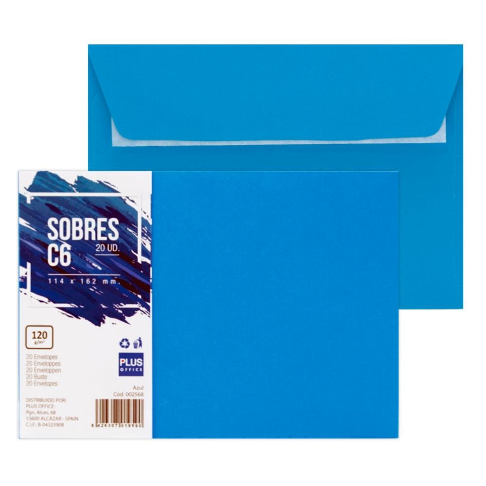 Sobre C6 Plus Office 114 x 162 mm 120g Azul 20 ud.