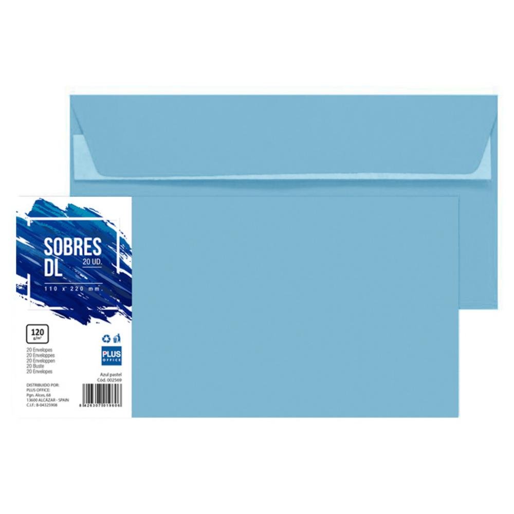 Sobre DL Plus Office 110 x 220 mm 120g Azul Pastel 20 ud.