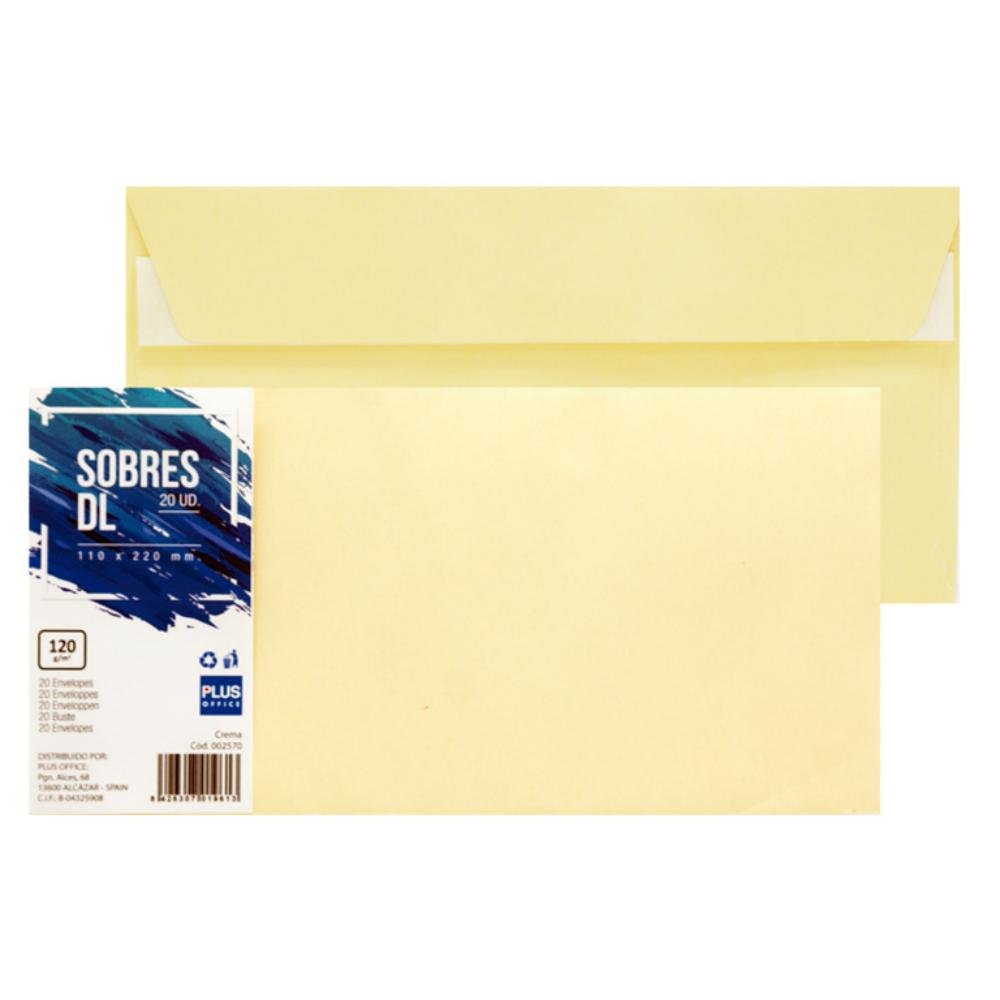 Sobre DL Plus Office 110 x 220 mm 120g Color Crema 20 ud.