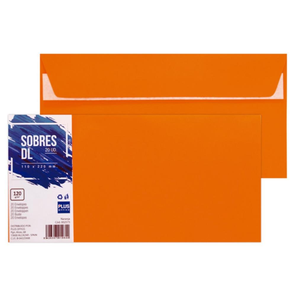 Sobre DL Plus Office 110 x 220 mm 120g Naranja 20 ud.